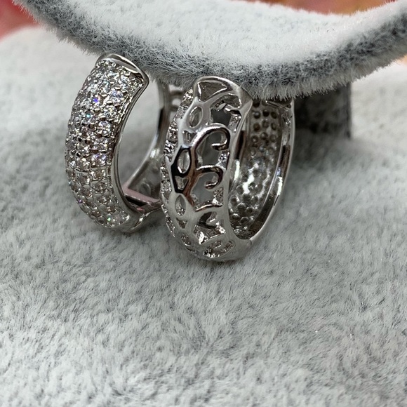 Sterling Silver 925 CZ Hoop Earrings - Picture 2 of 5